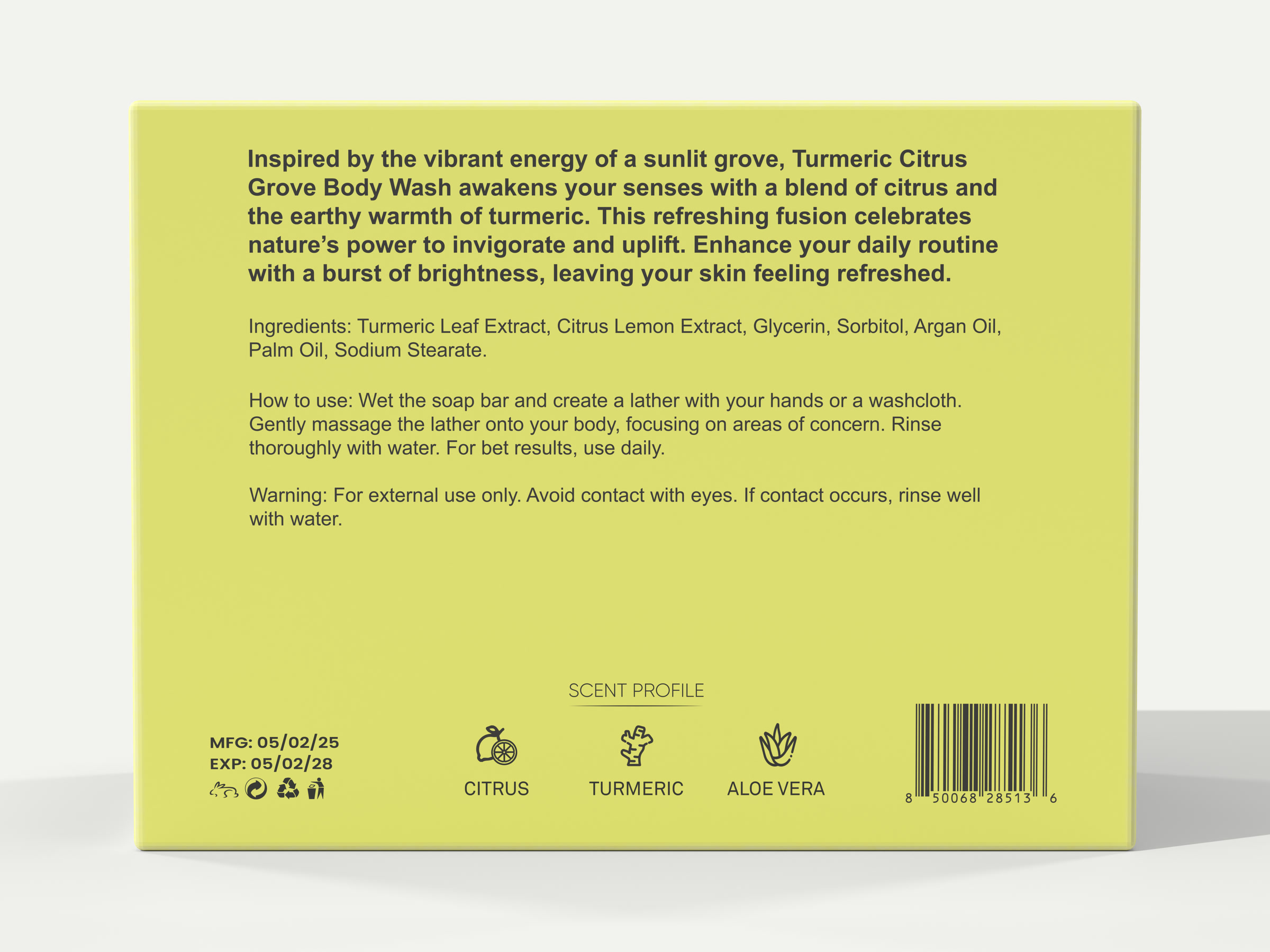 Turmeric Citrus Grove Bar Soap 2-Pack, Back